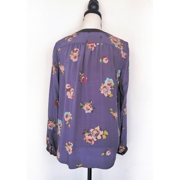 Rebecca Taylor Purple Silk Floral Shirt Long Sleeve Size 10 - Picture 2 of 11